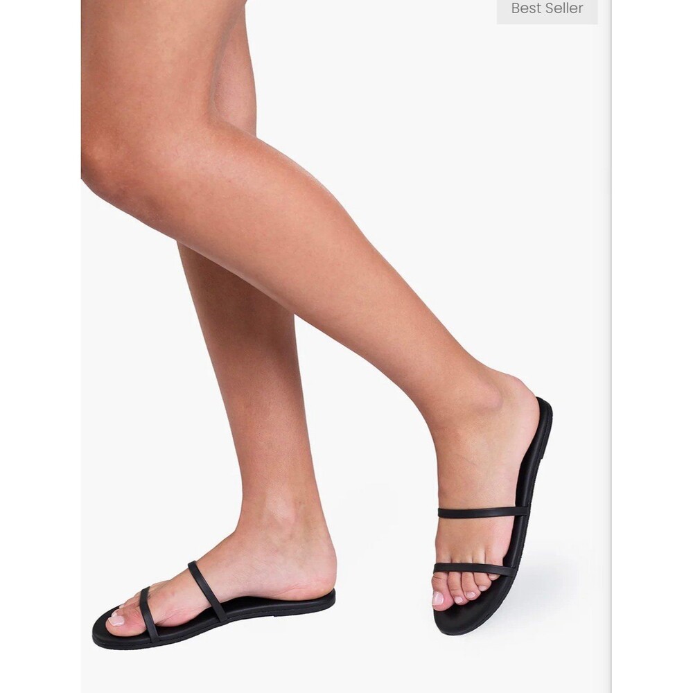 NWOT TKEES Women's Gemma Double Thin Straps Leather Flat Slide Sandals 5